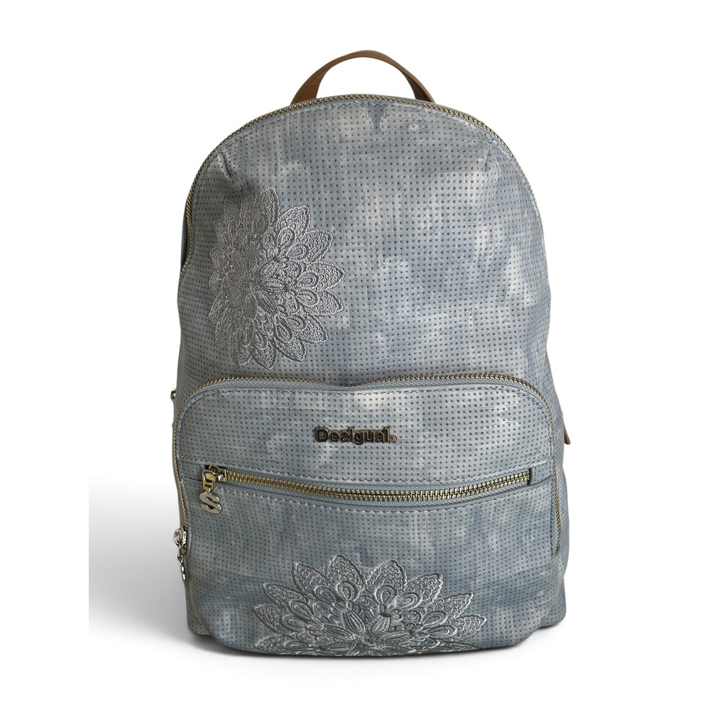 Desigual Atila Lima Medium Fashion Backpack Blue Embroidered Mandala Y2K